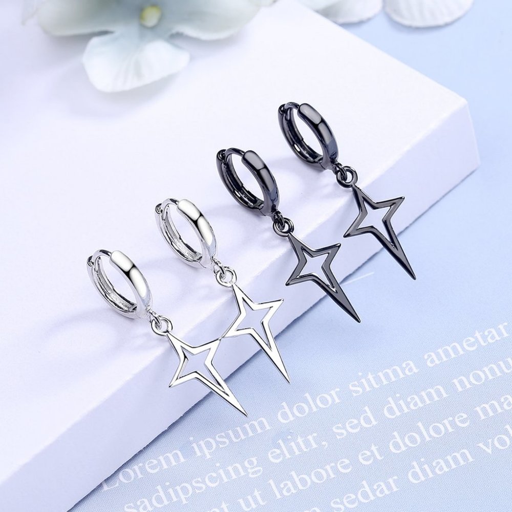 925 Sterling Silver High Quality Silver Star Simple Retro Long Tassel Ea… - Picture 4 of 4